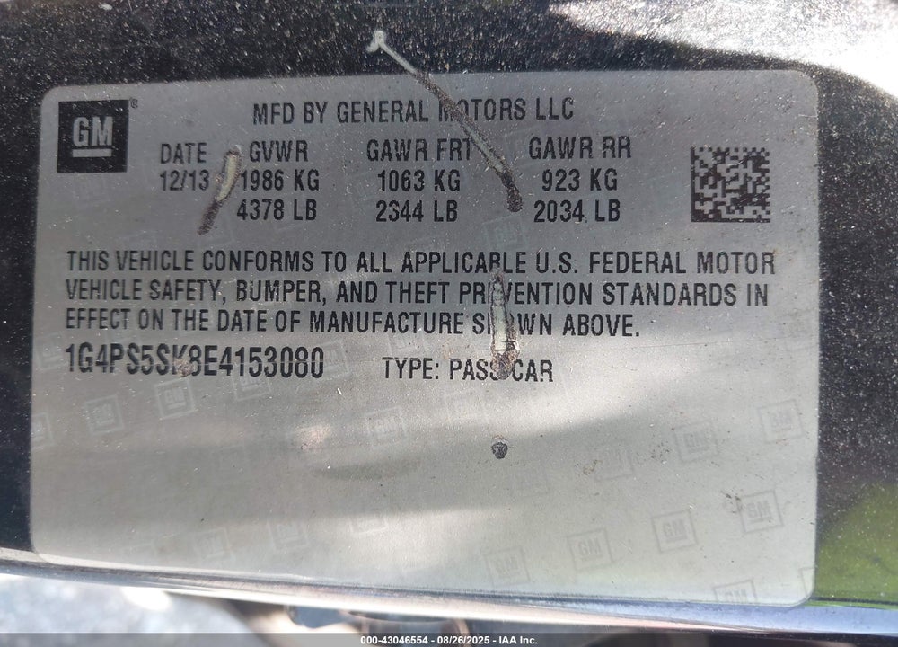 2014 BUICK VERANO VIN: 1G4PS5SK8E4153080