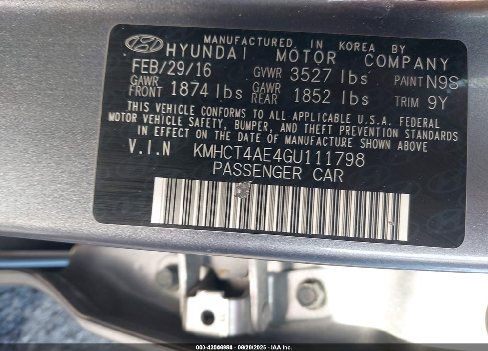 2016 HYUNDAI ACCENT SE VIN: KMHCT4AE4GU111798