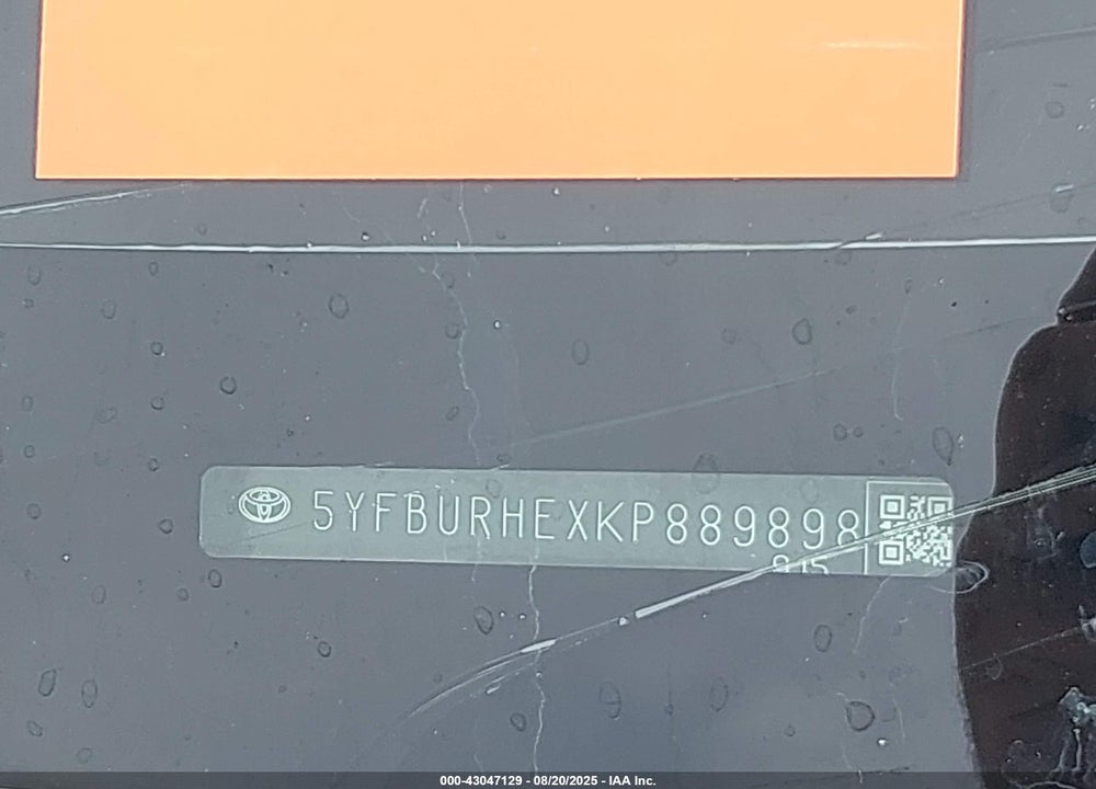 2019 TOYOTA COROLLA VIN: 5YFBURHEXKP889898