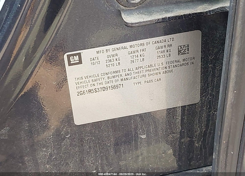 2013 CADILLAC XTS VIN: 2G61R5S37D9156971