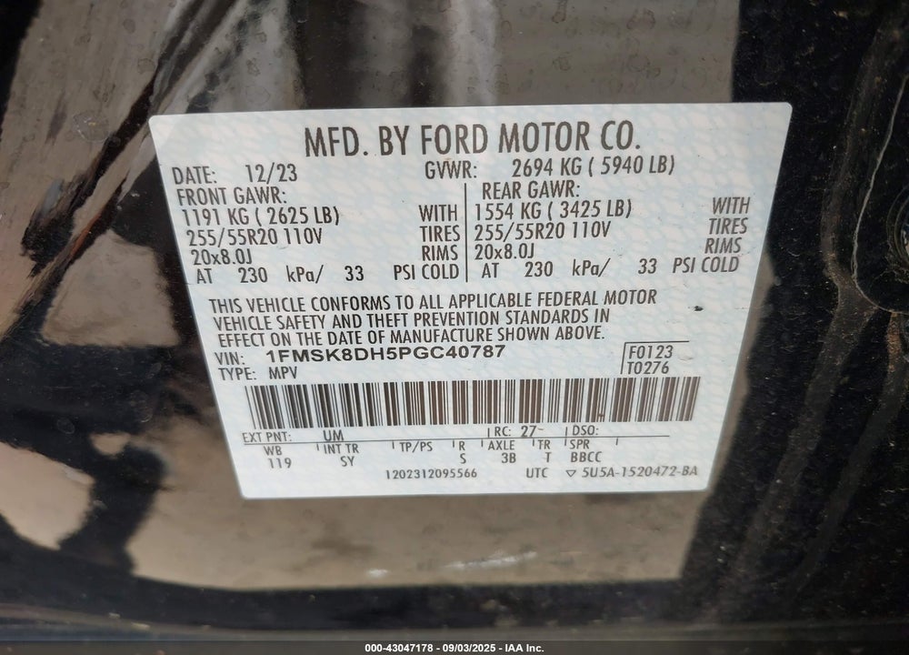 2023 FORD EXPLORER VIN: 1FMSK8DH5PGC40787