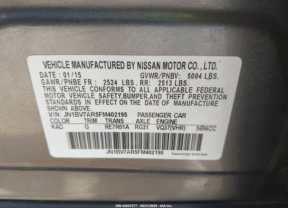 2015 INFINITI Q50 VIN: JN1BV7AR5FM402195