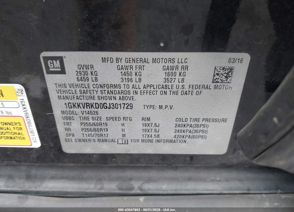 2016 GMC ACADIA VIN: 1GKKVRKD0GJ301729
