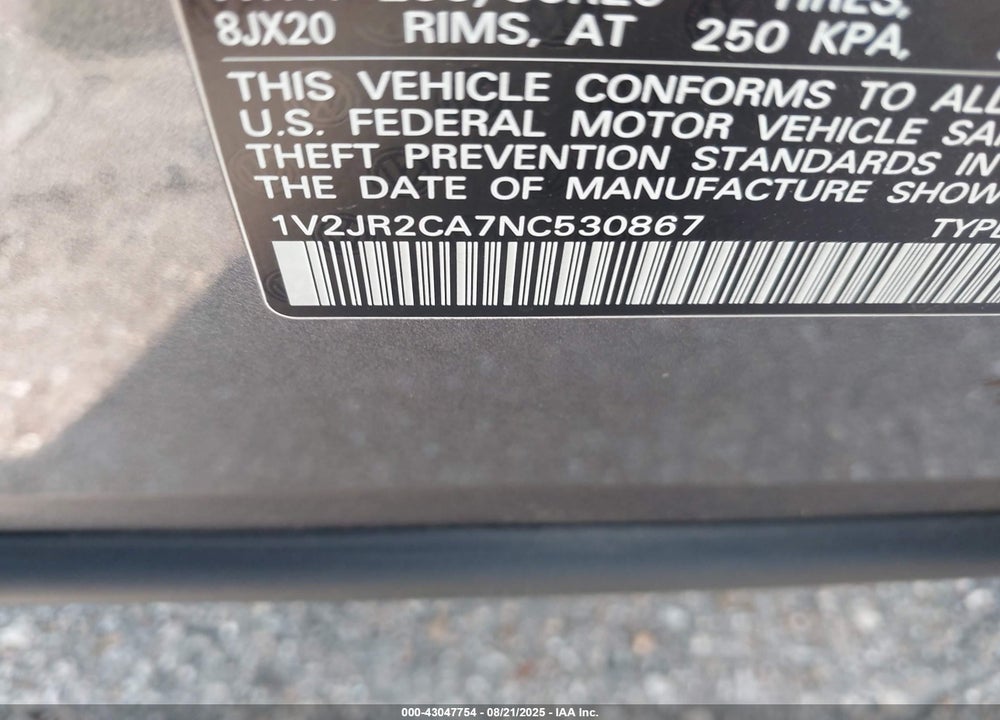 2022 VOLKSWAGEN ATLAS VIN: 1V2JR2CA7NC530867