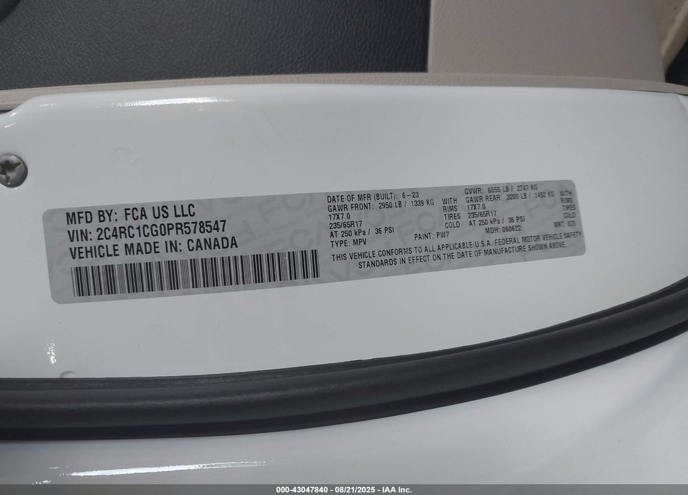 2023 CHRYSLER VOYAGER LX VIN: 2C4RC1CG0PR578547
