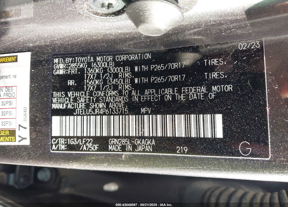 2023 TOYOTA 4RUNNER TRD PRO VIN: JTELU5JR4P6133715