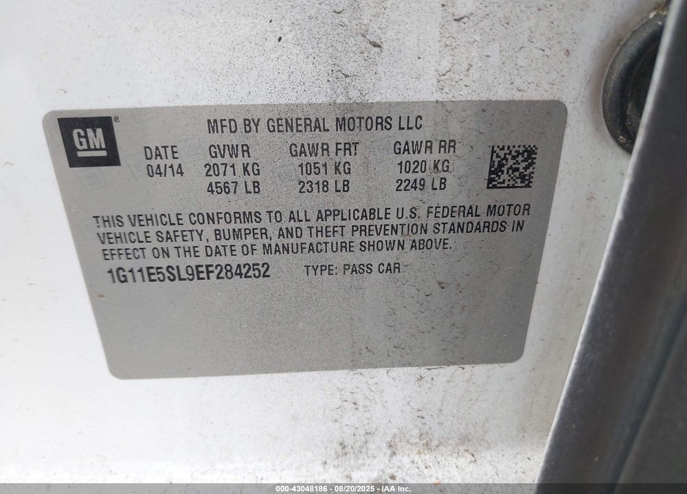 2014 CHEVROLET MALIBU VIN: 1G11E5SL9EF284252