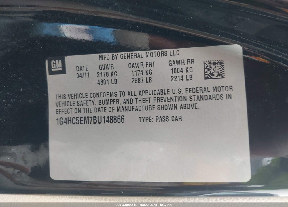 2011 BUICK LUCERNE VIN: 1G4HC5EM7BU148866