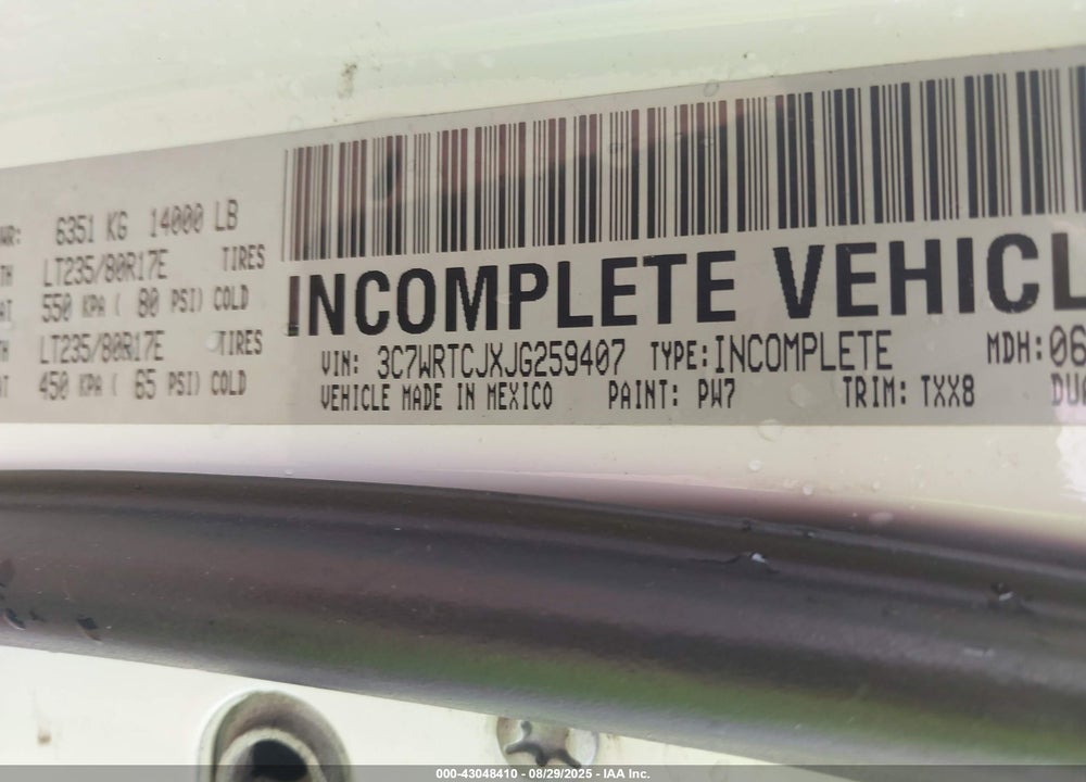 2018 RAM 3500 CHASSIS TRADESMAN/SLT/LAIE VIN: 3C7WRTCJXJG259407