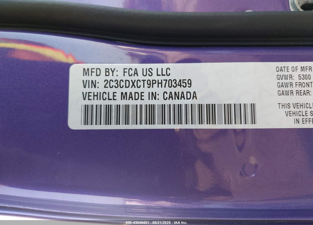 2023 DODGE CHARGER VIN: 2C3CDXCT9PH703459
