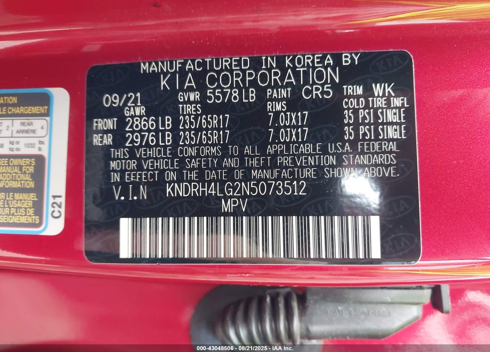 2022 KIA SORENTO HYBRID VIN: KNDRH4LG2N5073512