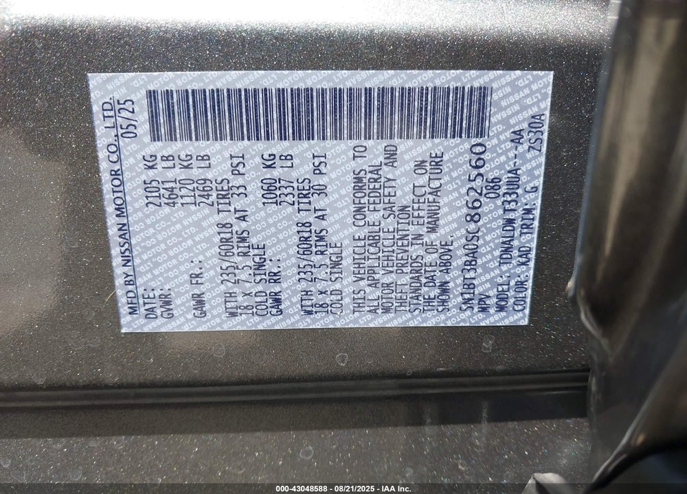 2025 NISSAN ROGUE VIN: 5N1BT3BA0SC862560