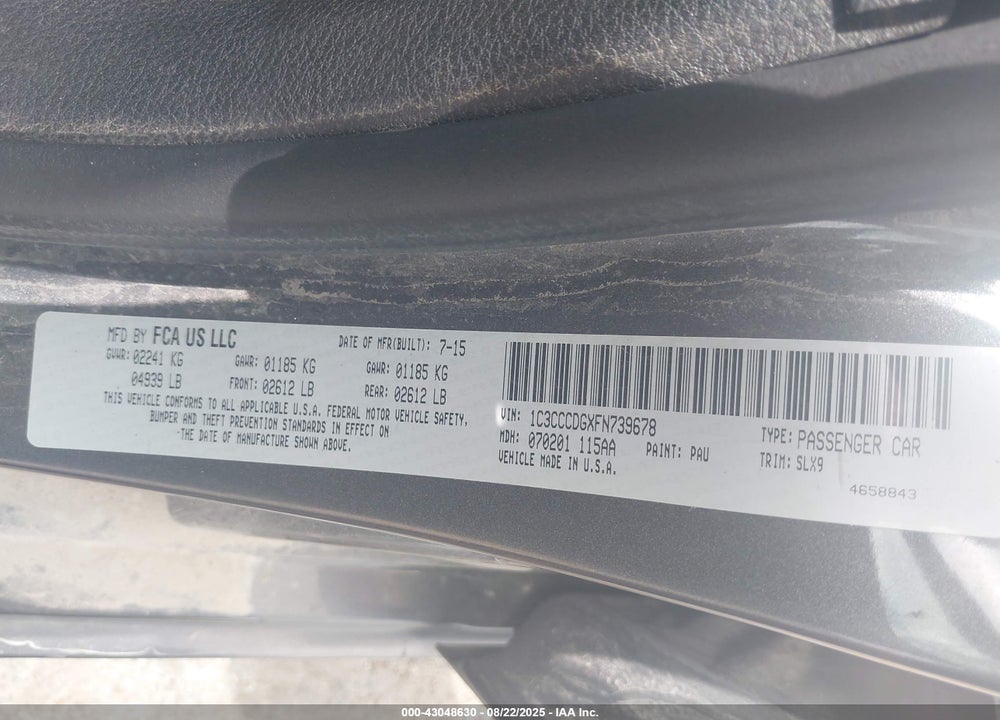 2015 CHRYSLER 200 VIN: 1C3CCCDGXFN739678