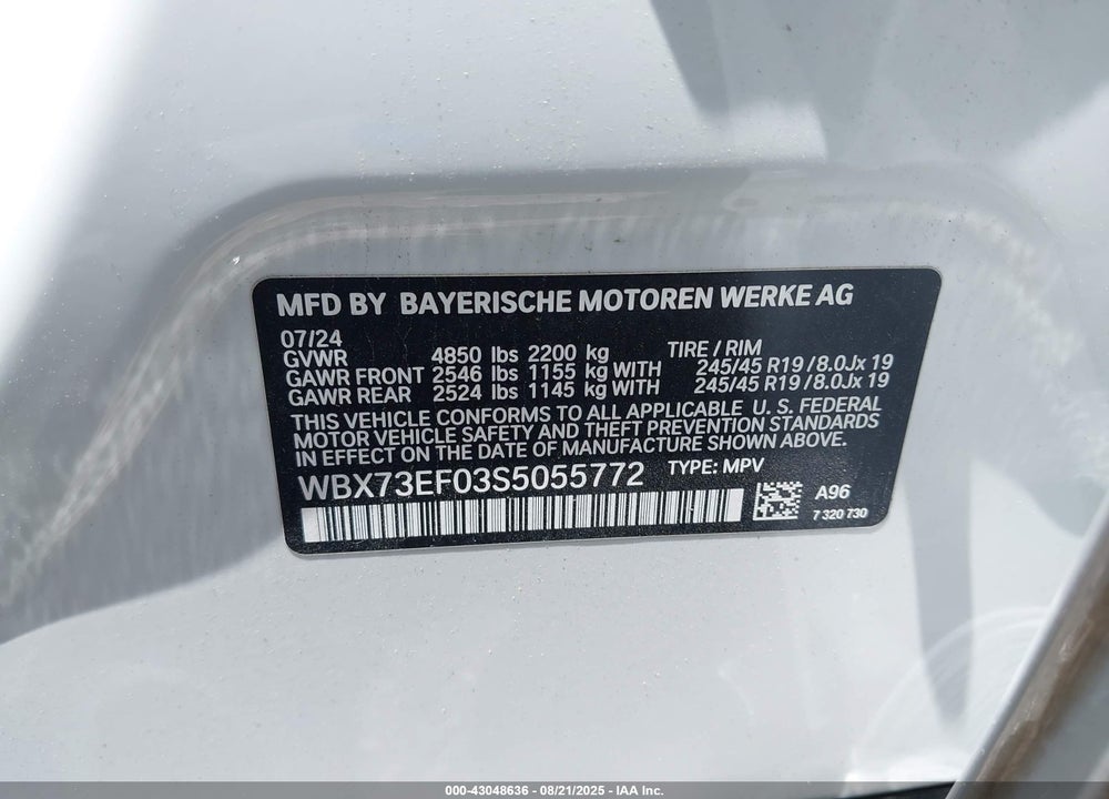 2025 BMW X1 XDRIVE28I VIN: WBX73EF03S5055772