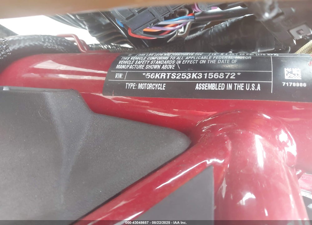2019 INDIAN MOTORCYCLE CO. FTR 1200 S RACE REPLICA VIN: 56KRTS253K3156872