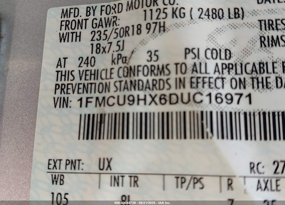 2013 FORD ESCAPE VIN: 1FMCU9HX6DUC16971