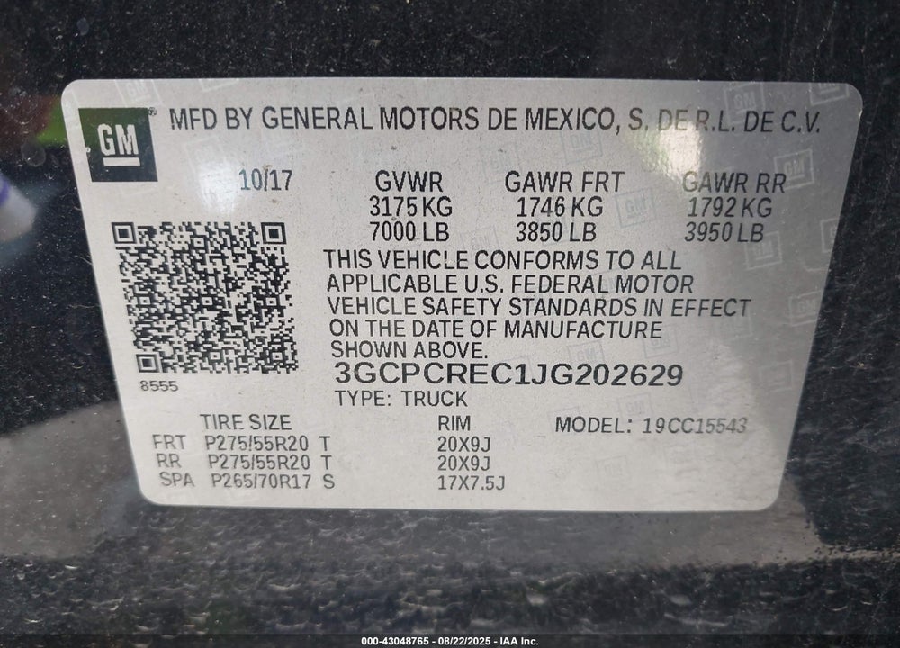 2018 CHEVROLET SILVERADO 1500 VIN: 3GCPCREC1JG202629