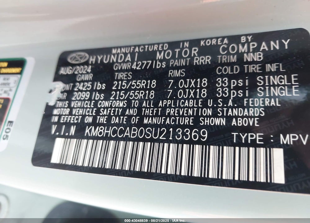 2025 HYUNDAI KONA SEL CONVENIENCE VIN: KM8HCCAB0SU213369
