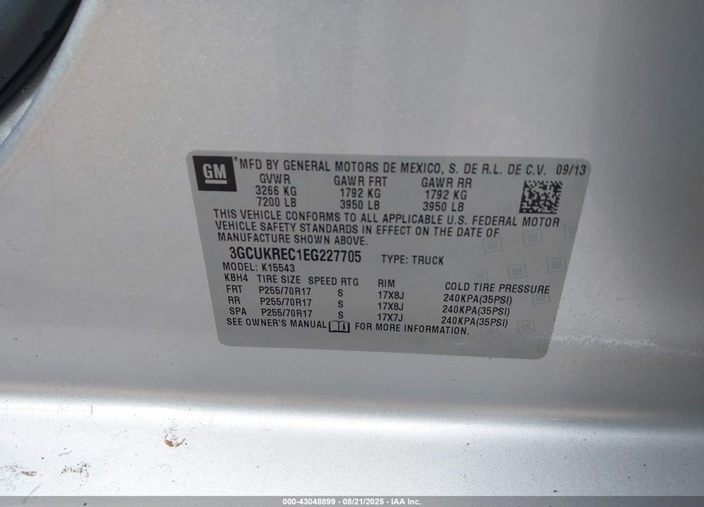 2014 CHEVROLET SILVERADO 1500 1LT VIN: 3GCUKREC1EG227705