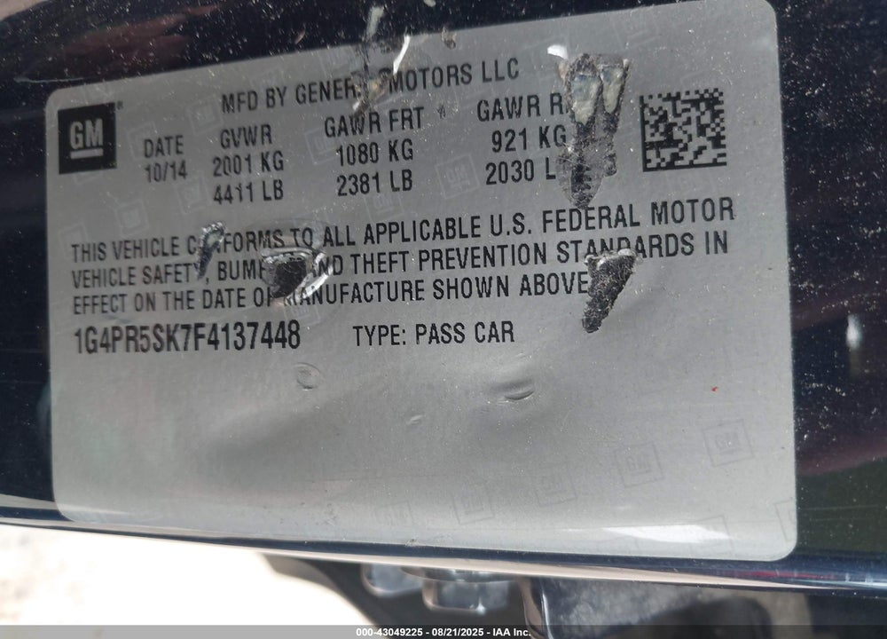 2015 BUICK VERANO VIN: 1G4PR5SK7F4137448
