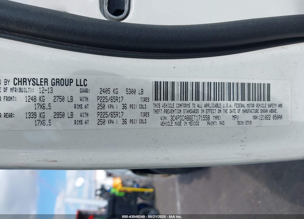 2014 DODGE JOURNEY VIN: 3C4PDCAB6ET171558