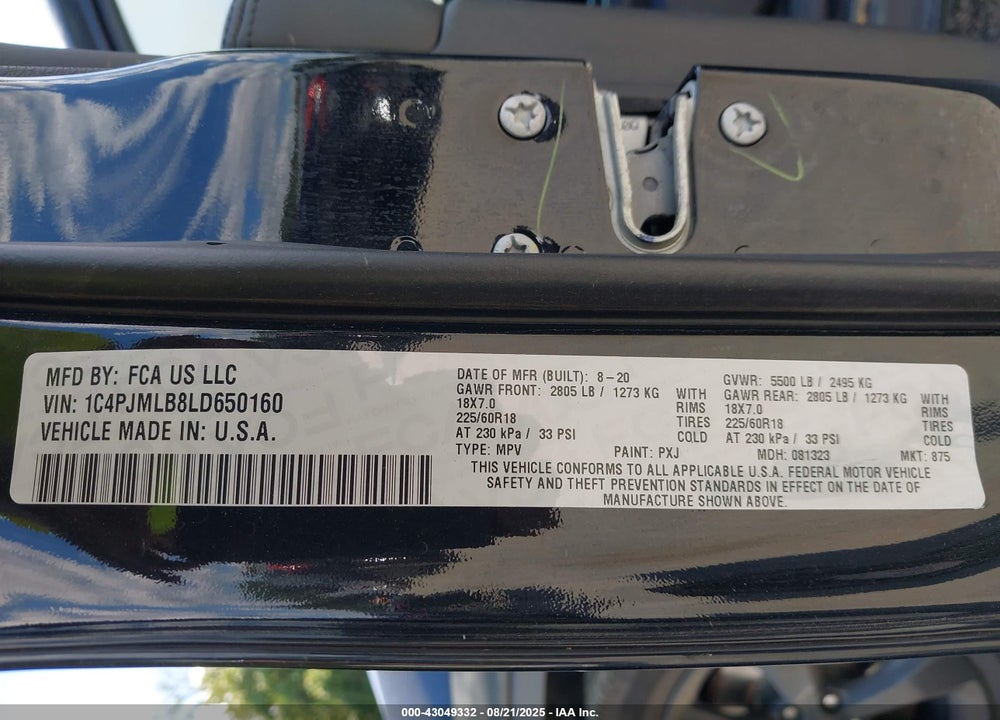 2020 JEEP CHEROKEE VIN: 1C4PJMLB8LD650160