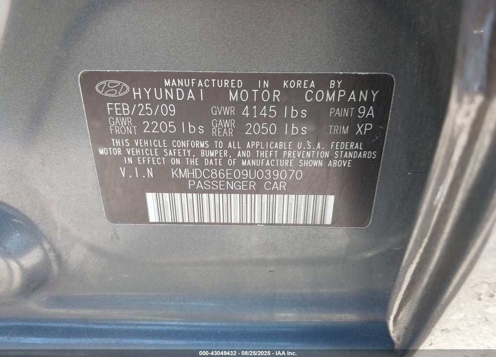 2009 HYUNDAI ELANTRA TOURING VIN: KMHDC86E09U039070