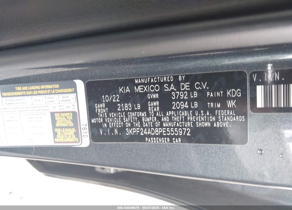 2023 KIA FORTE VIN: 3KPF24AD8PE555972