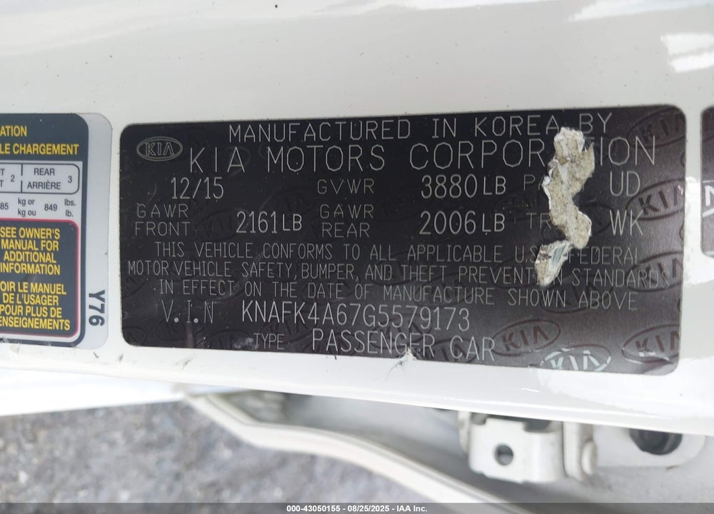 2016 KIA FORTE VIN: KNAFK4A67G5579173