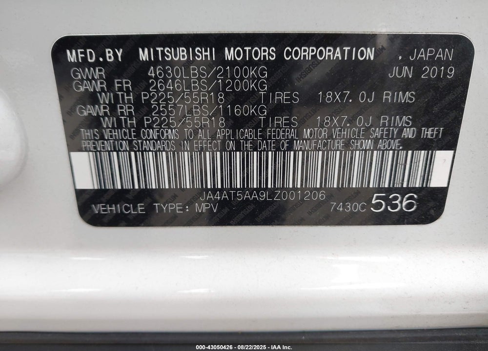 2020 MITSUBISHI ECLIPSE VIN: JA4AT5AA9LZ001206