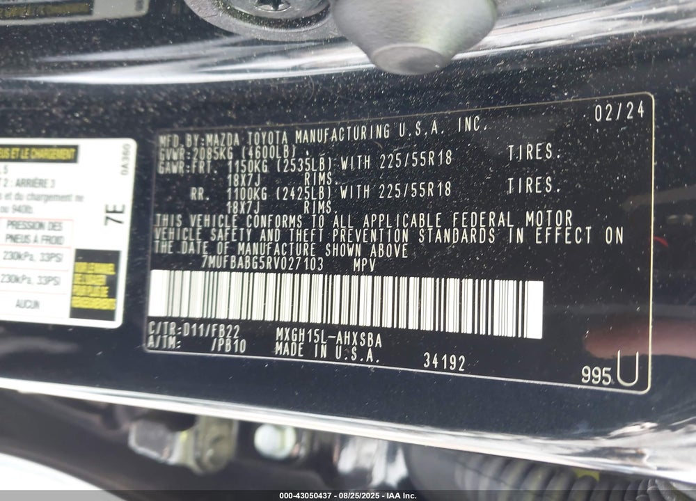 2024 TOYOTA COROLLA CROSS VIN: 7MUFBABG5RV027103