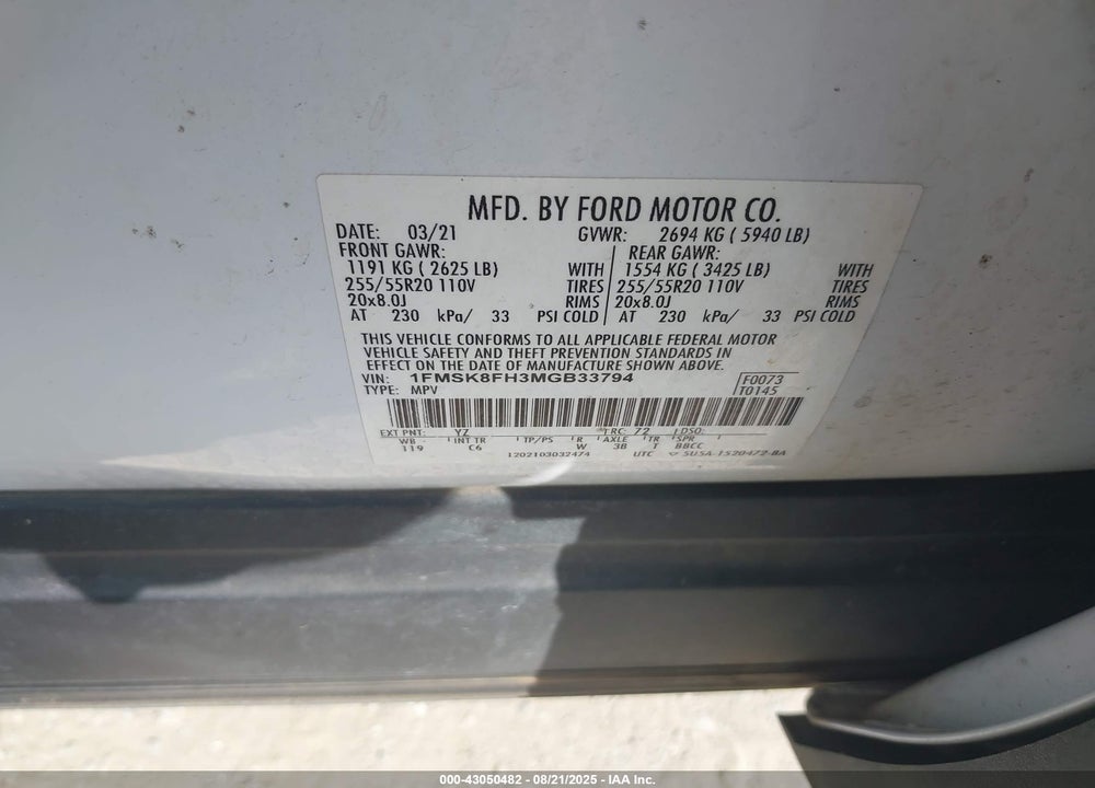 2021 FORD EXPLORER VIN: 1FMSK8FH3MGB33794