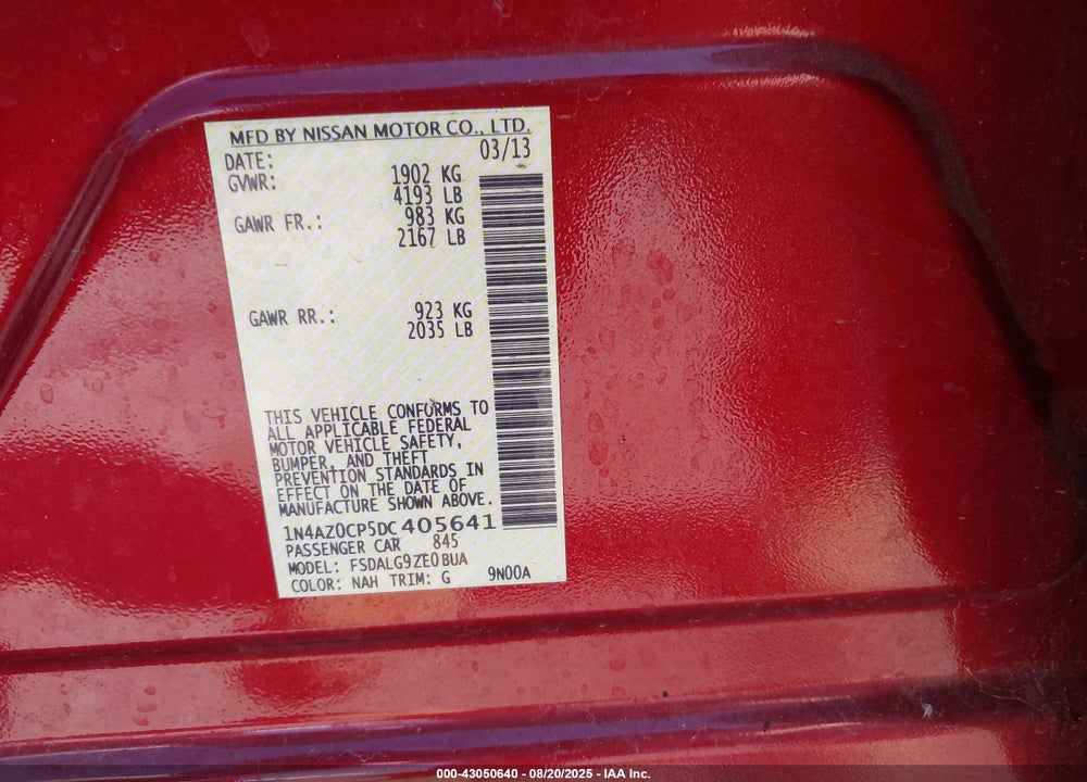 2013 NISSAN LEAF SL VIN: 1N4AZ0CP5DC405641