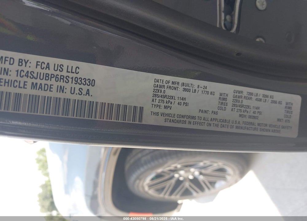 2024 JEEP WAGONEER SERIES II CARBIDE 4X2 VIN: 1C4SJUBP6RS193330