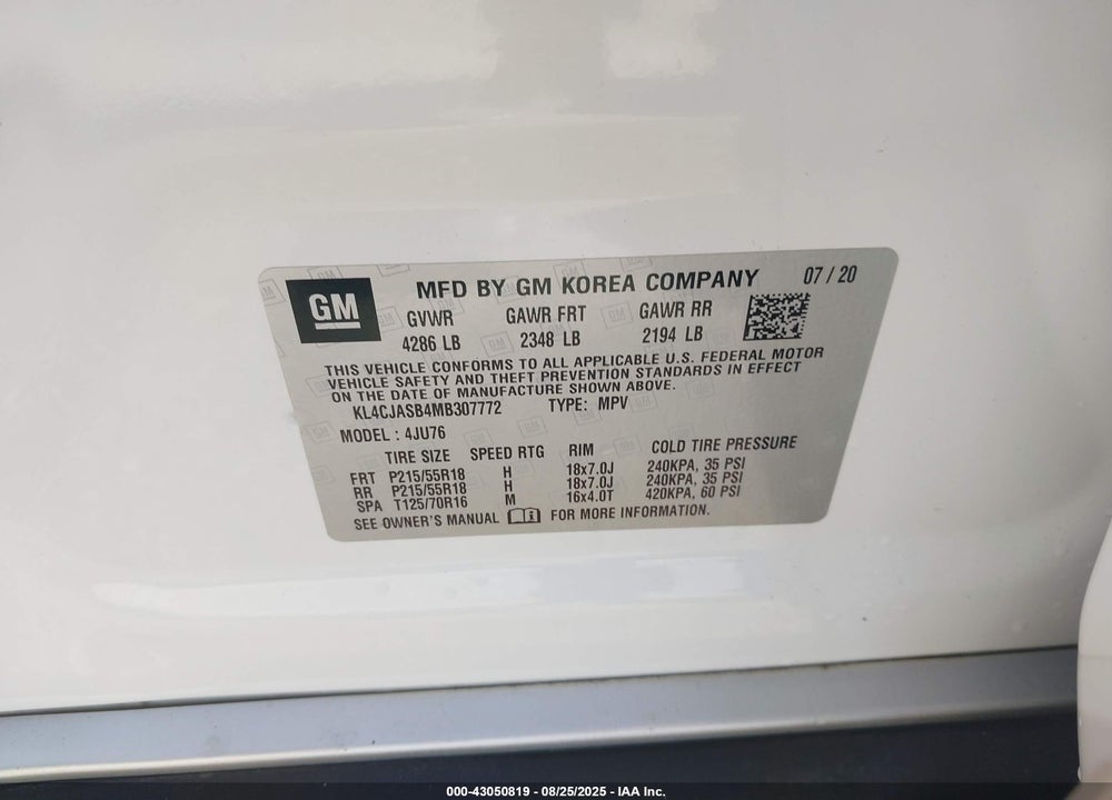 2021 BUICK ENCORE VIN: KL4CJASB4MB307772