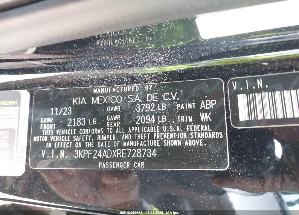 2024 KIA FORTE LXS VIN: 3KPF24ADXRE728734