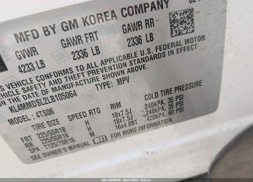 2020 BUICK ENCORE GX VIN: KL4MMDSL2LB105064
