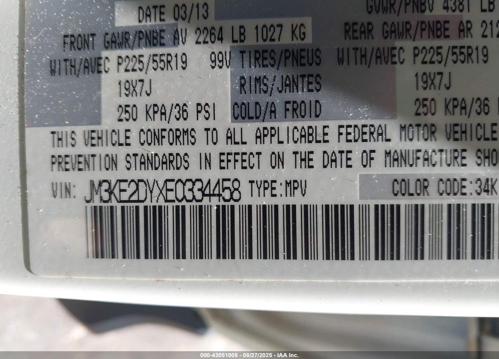 2014 MAZDA CX-5 VIN: JM3KE2DYXE0334458