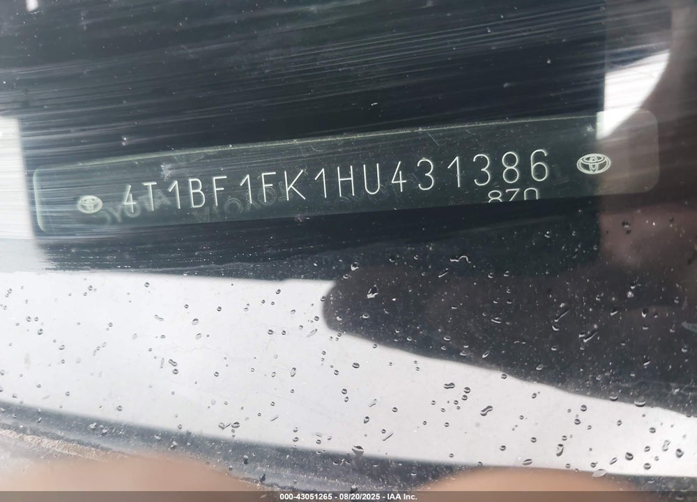 2017 TOYOTA CAMRY SE VIN: 4T1BF1FK1HU431386