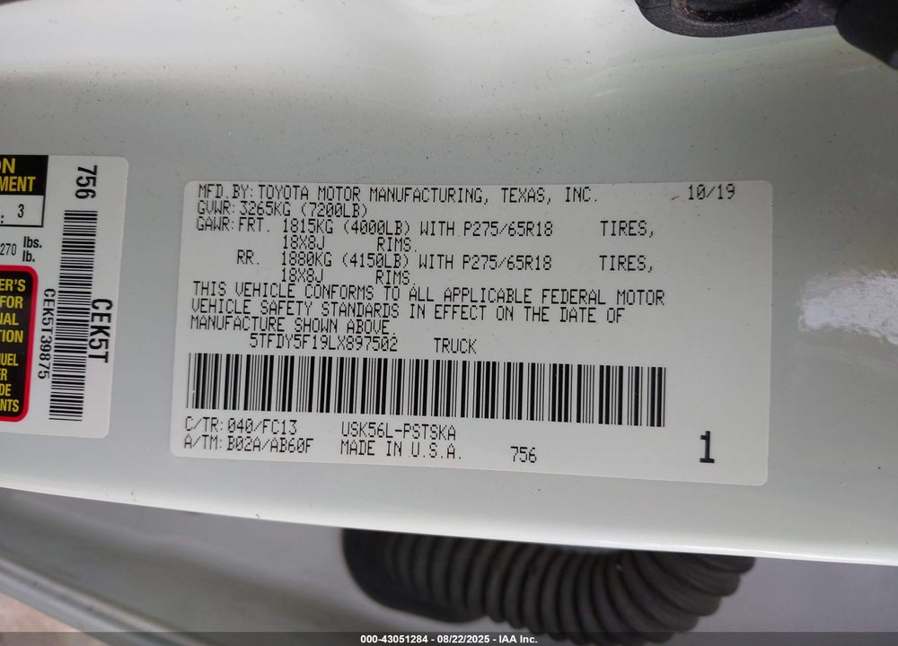 2020 TOYOTA TUNDRA SR5 VIN: 5TFDY5F19LX897502