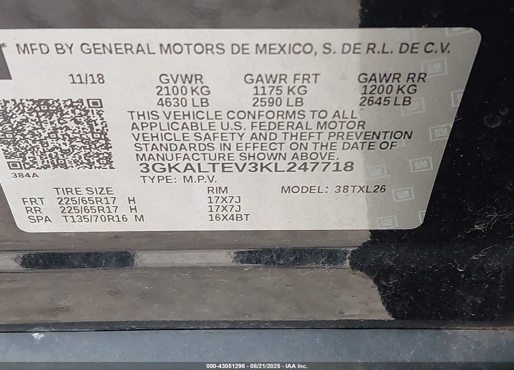 2019 GMC TERRAIN VIN: 3GKALTEV3KL247718