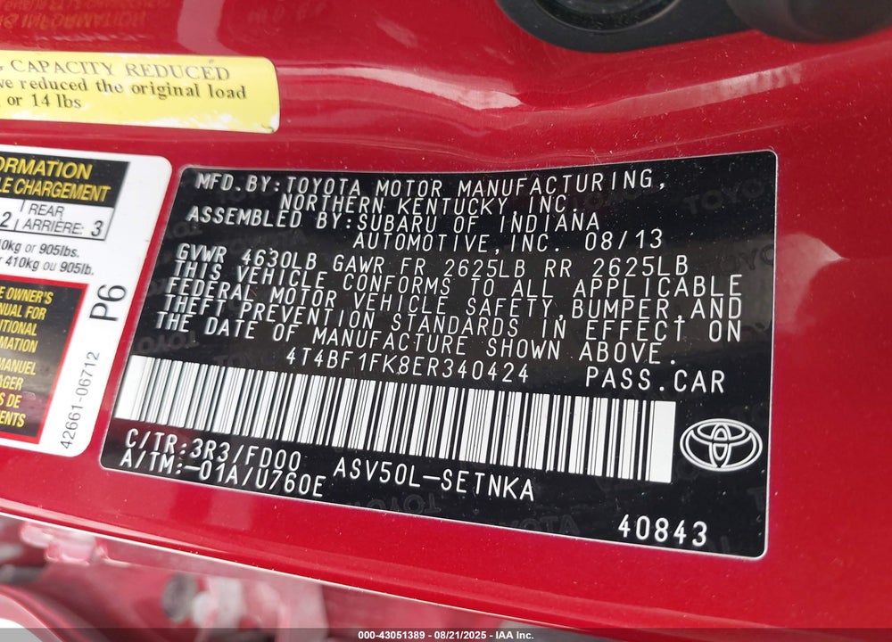 2014 TOYOTA CAMRY LE VIN: 4T4BF1FK8ER340424