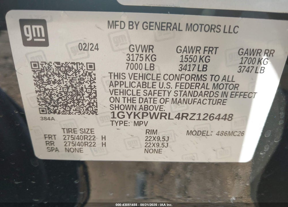 2024 CADILLAC LYRIQ VIN: 1GYKPWRL4RZ126448