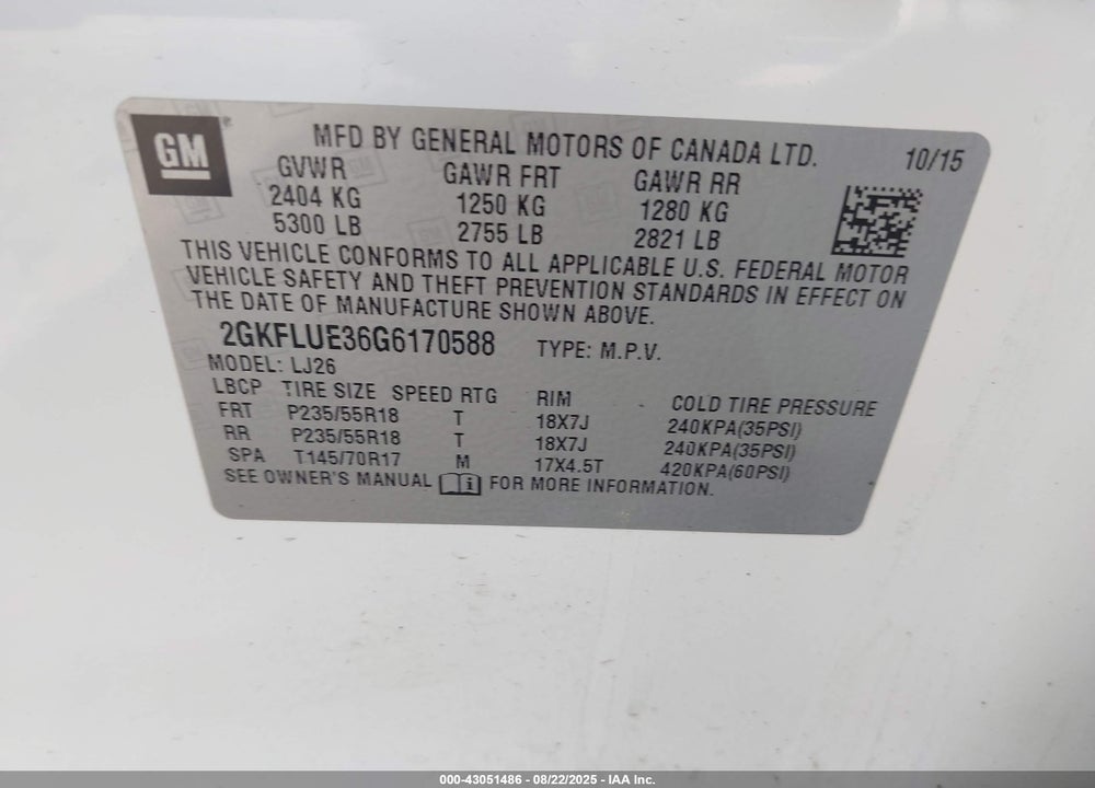 2016 GMC TERRAIN VIN: 2GKFLUE36G6170588
