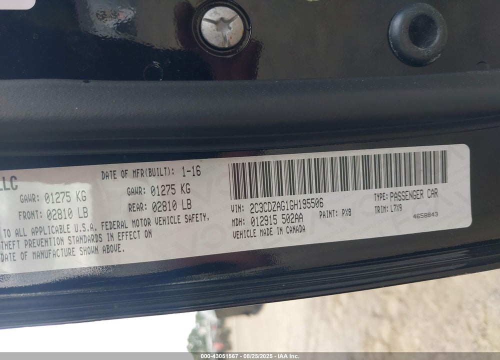 2016 DODGE CHALLENGER SXT VIN: 2C3CDZAG1GH195506