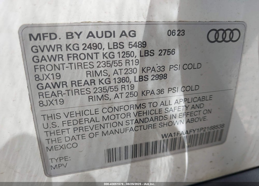 2023 AUDI Q5 VIN: WA1FAAFY1P2168538