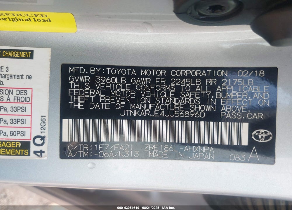 2018 TOYOTA COROLLA IM VIN: JTNKARJE4JJ568960