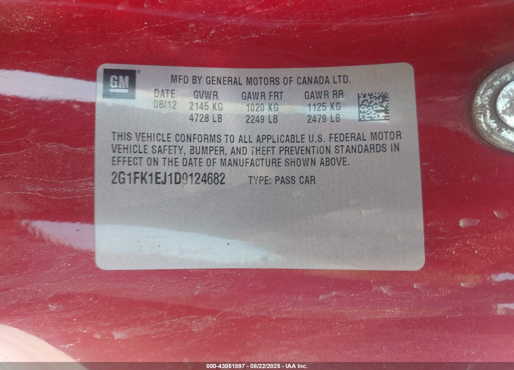 2013 CHEVROLET CAMARO VIN: 2G1FK1EJ1D9124682