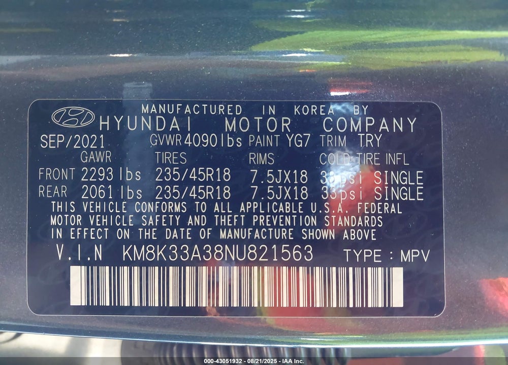 2022 HYUNDAI KONA VIN: KM8K33A38NU821563