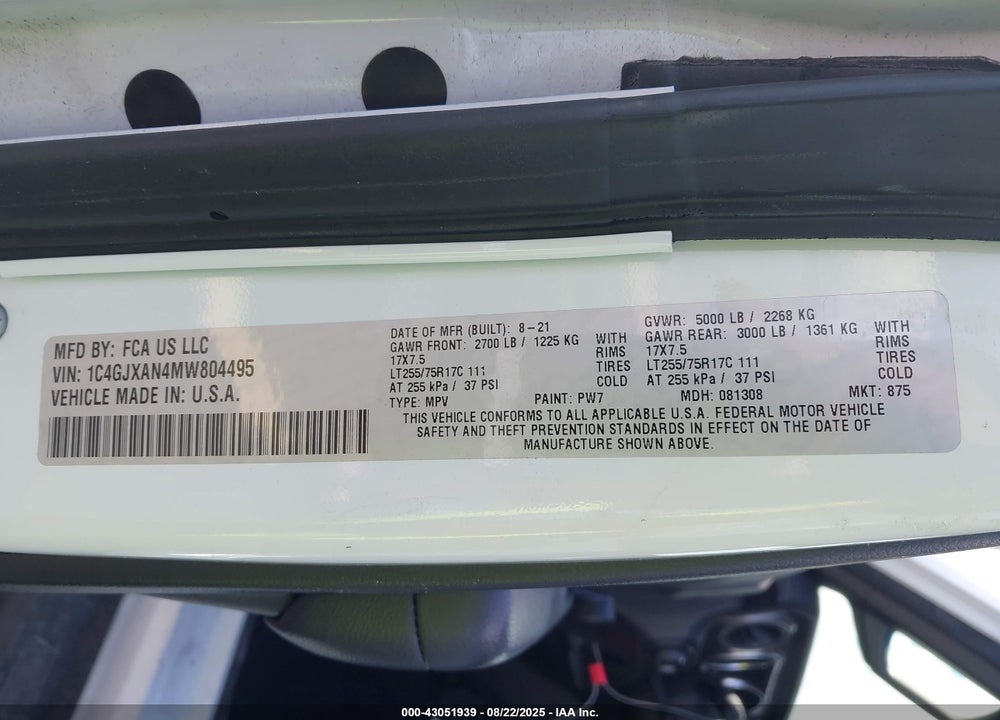 2021 JEEP WRANGLER / VIN: 1C4GJXAN4MW804495
